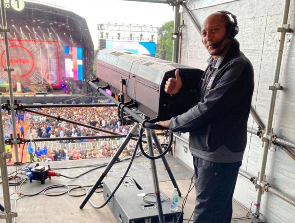 Five Star Event Group crew member on follow spots at radio 1 big weekend