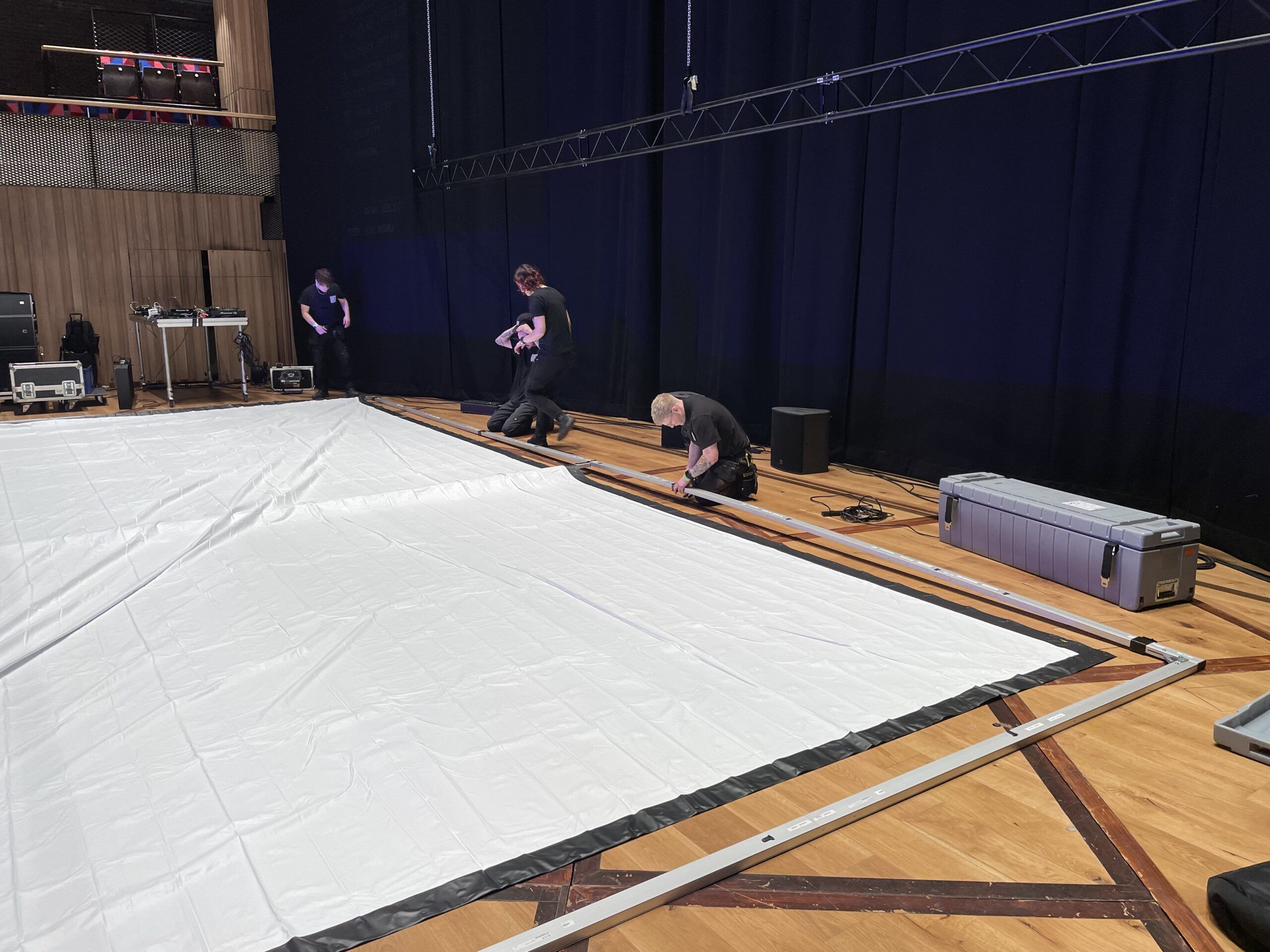 Crew building big screen