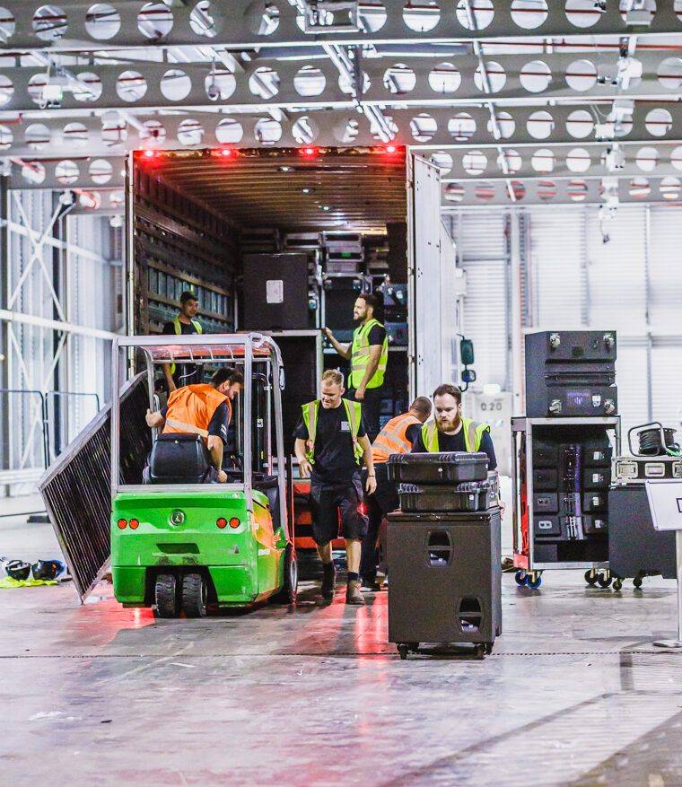 Crew unloading a truck