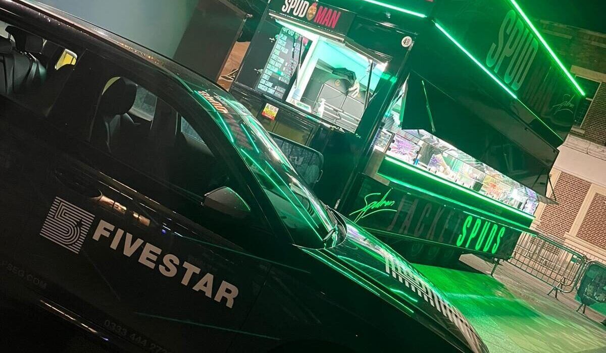 Five sstar security car and Spudman Van